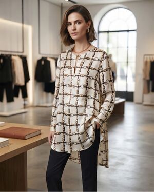 Zara white long sleeve chain print blouse size XS